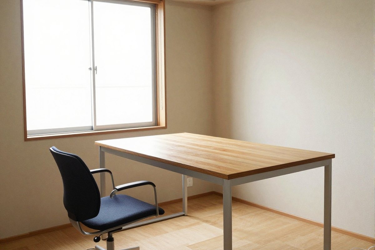 机と椅子だけが置かれた部屋