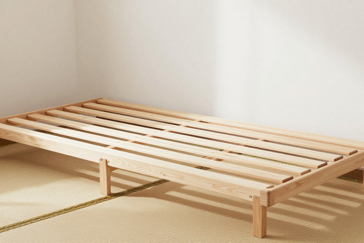 畳んだすのこベッドを壁際に立てかけてある部屋